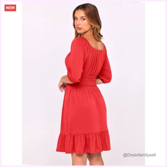 Lantern Sleeve Square Neck Mini Dress, Rayon Polyester Blend, Casual Summer - Picture 4 of 7